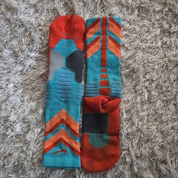 Nike Elite Multicolor Crew Socks Medium Hyper Orange Teal Tall Mens Unisex Gym - Picture 4 of 14
